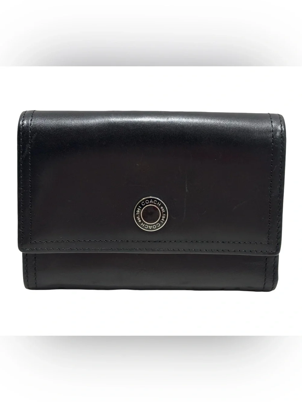 Vintage Coach Black Leather Clutch with Signature Round Hardware